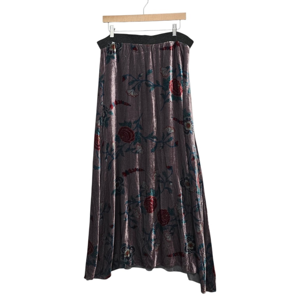Johnny Was Mauve Velvet Maxi Skirt with Floral Burnout